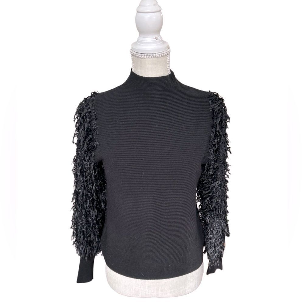 NWOT Milano Black Fringe sleeve  top M